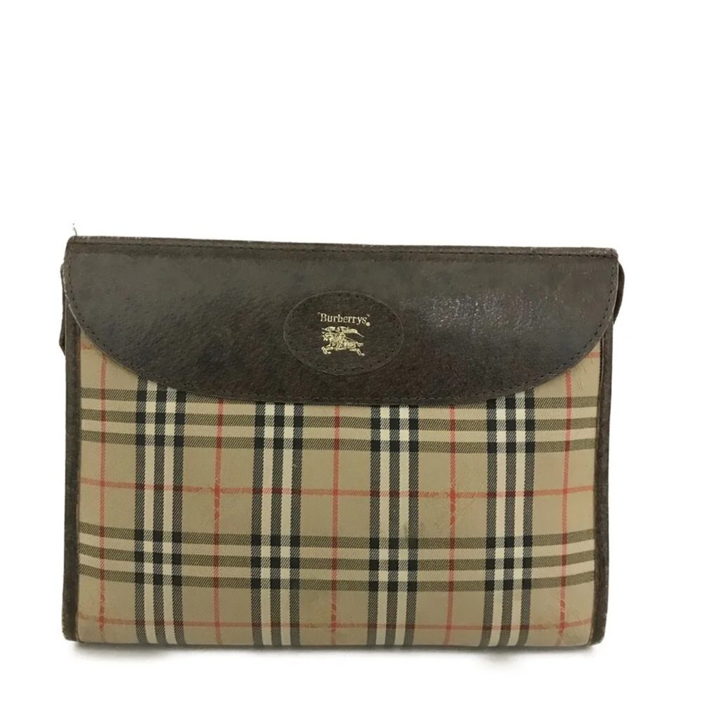 Authentic Burberrys Check Beige Nylon Clutch Bag (with COA)